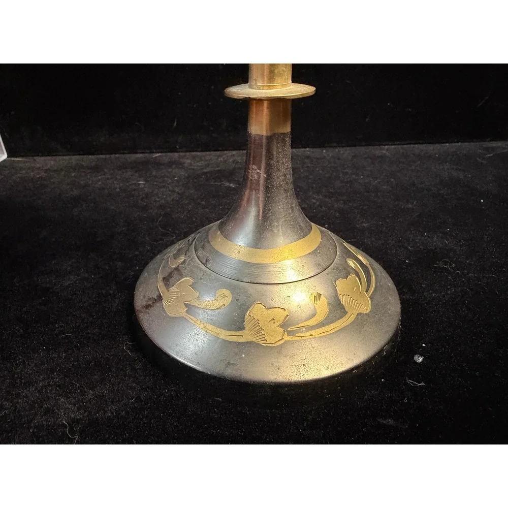 Vintage Etched‎ Solid Brass Vase Made in India Ruffled Rim Floral Design 10 Inch